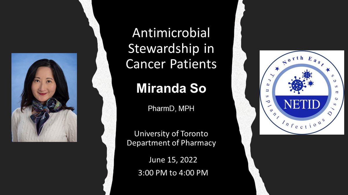 NortheastTXID's tweet photo. Join us this Wednesday, 6/15 at 3pm EST for our next meeting hosted by our Oncology-HSCT subgroup featuring @ASP_MirandaS who will be discussing Antimicrobial Stewardship in cancer patients! #ASP #IDtwitter #TxID @IDPeggyM DM @maricar_malinis or @rk3 for details. https://t.co/DcTzCIXdDr