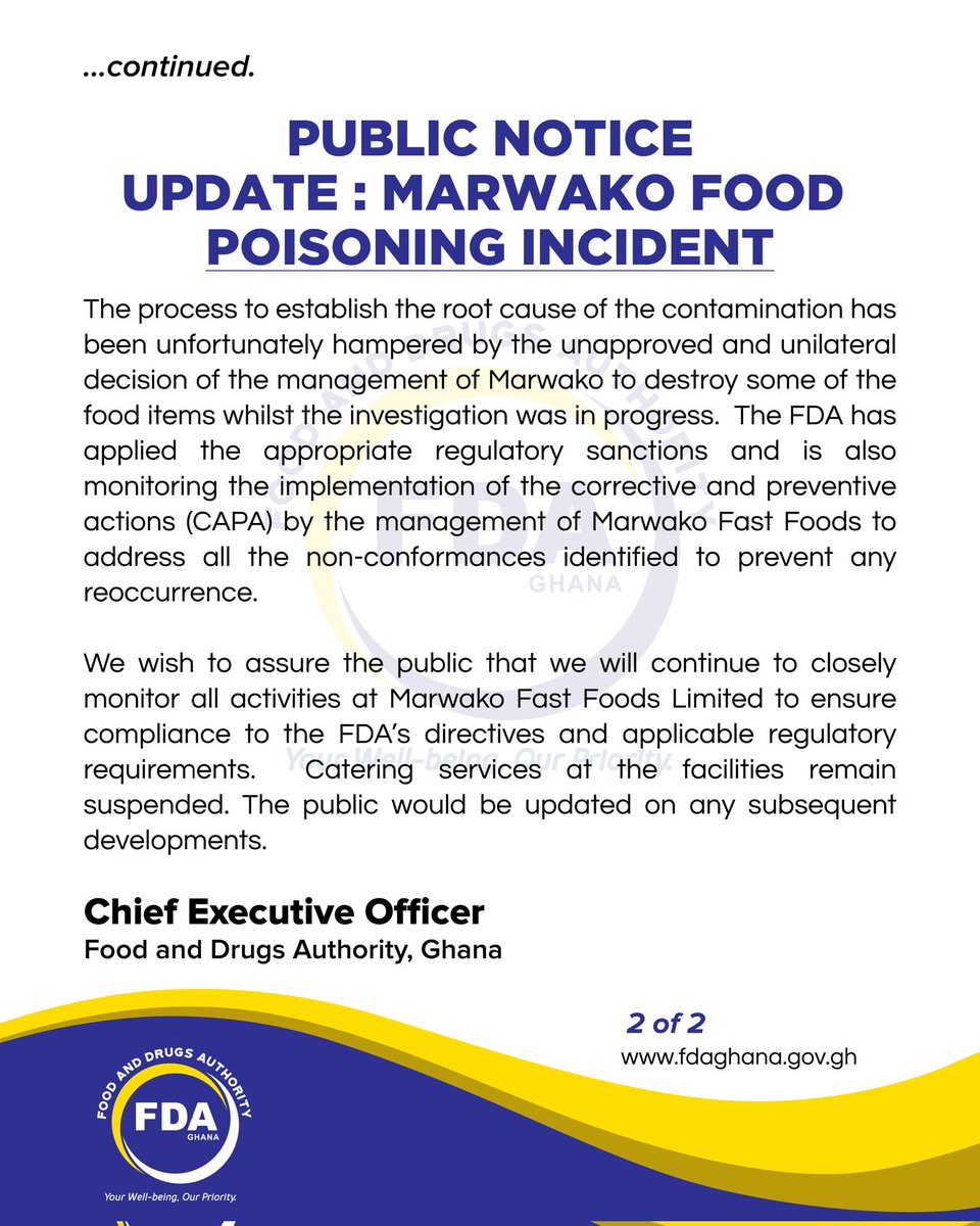 UPDATE: MARWARKO FOOD POISONING INCIDENT