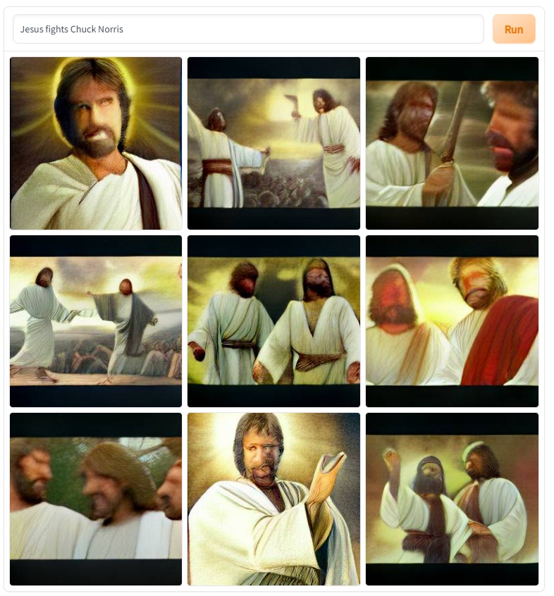 bytebarista's tweet photo. @nocontextmemes Jesus fights Chuck Norris #dalle https://t.co/e5mfHhevSX