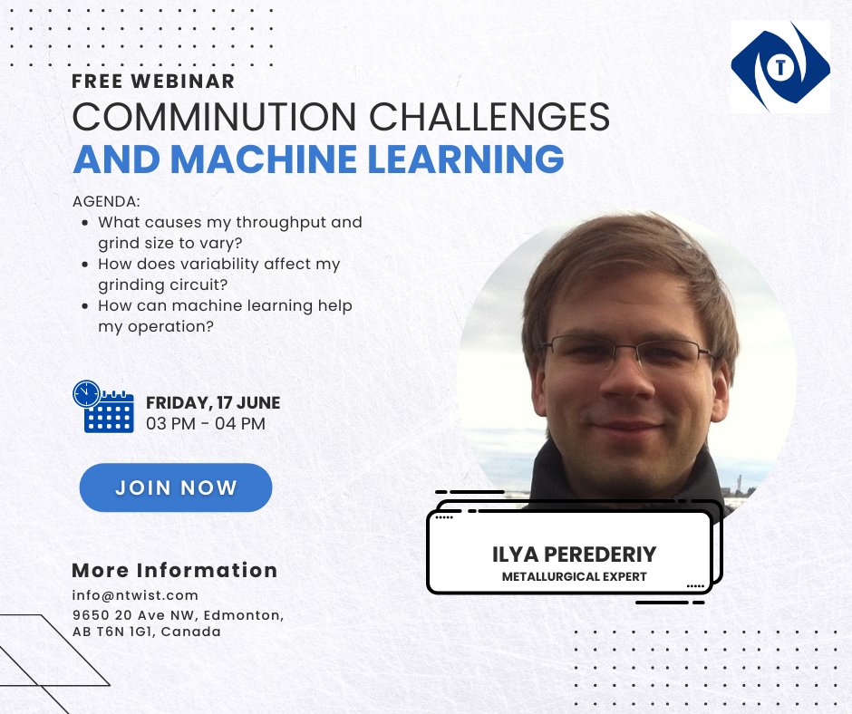 Webinar on Improving Grinding Efficiency with Machine Learning 

Join us: on 17th June 2022 

13:00 Mountain Time