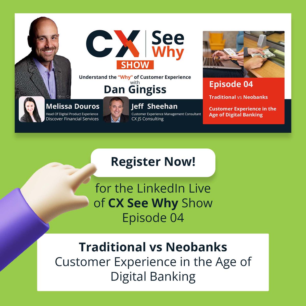 clootrack's tweet photo. When it comes to banking, everything is moving to digital, everyone wants things done in a click of a button. Join us - #CXSeeWhy show, where @dgingiss along with, @MelissaDouros & Jeff Sheehan, discuss the evolving cx in traditional and neobanks. https://t.co/hqdNmpvynv https://t.co/AkdR7bWGr5