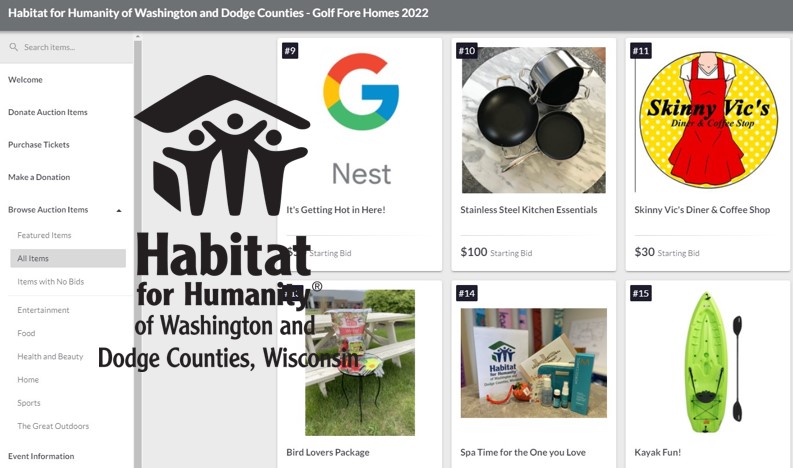 AUCTION IS OPEN!  Let the bidding begin!  All of the funds raised from this event go to the Habitat for Humanity of Washington and Dodge Counties Homeownership and Critical Home Repair programs! Click here: one.bidpal.net/hfhgolf22/brow…