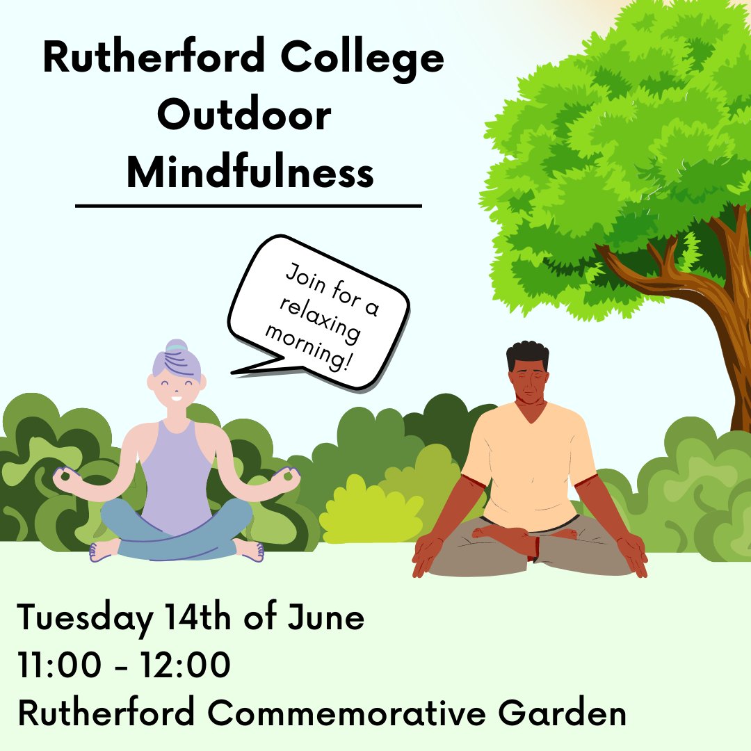 Sign up to this Introduction to Mindfulness and take a break from exam thoughts and relax in the lovely Rutherford Commemorative Garden✨

We will talk about the basics of mindfulness practice and how it can help us to deal with stress!

Sign up here: 
ow.ly/gYJL50Jwjxl