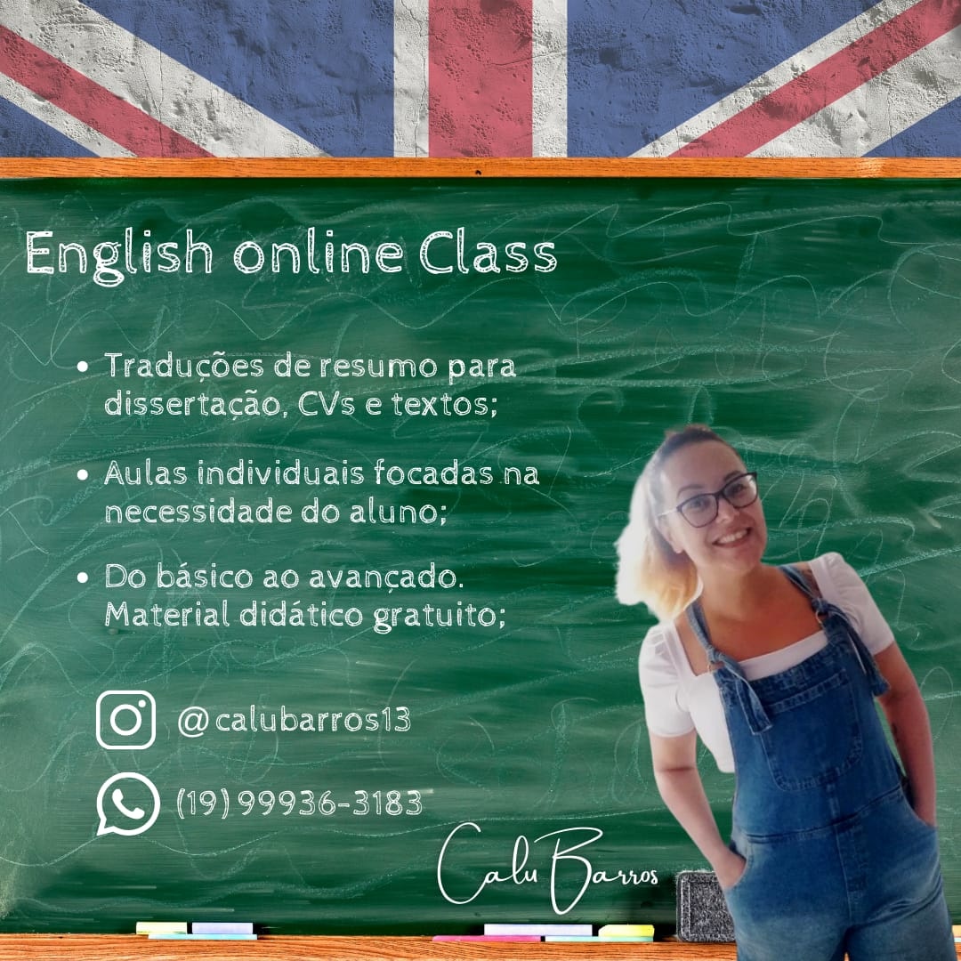 Aulas de inglês particulares online.
Traduções de resumo para dissertação, CVs e textos.

Aulas individuais focadas na necessidade do aluno, do nível básico até avançado. Material didático gratuito.
