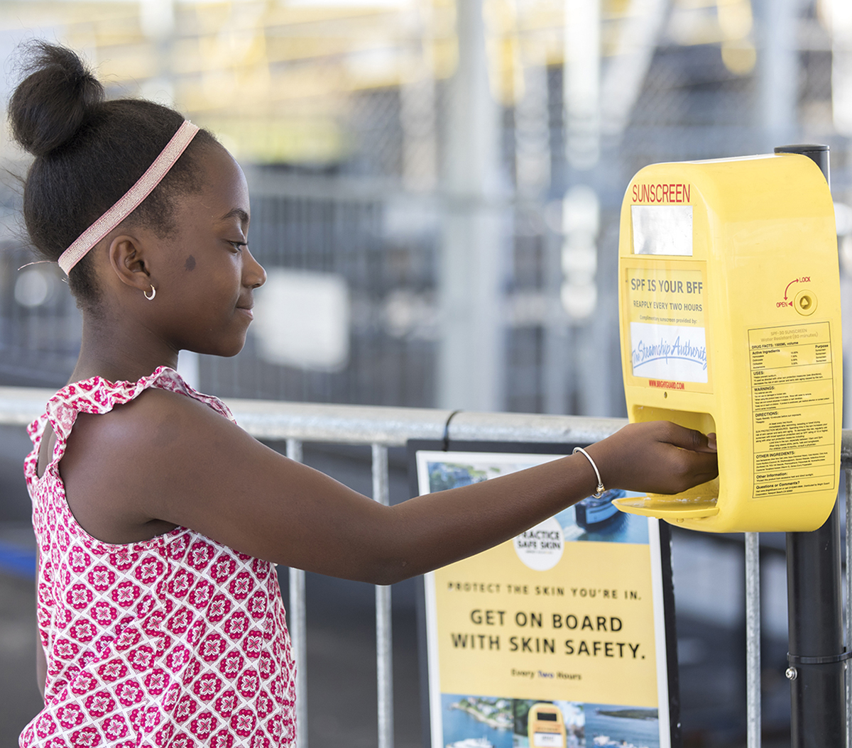 SteamshipMA's tweet photo. Fun Ferry Friday! Every day is a good day to practice sun safety. We've partnered with Impact Melanoma to place bright yellow #sunscreen dispensers at all our terminals. Protect yourself and your loved ones by applying sunscreen today and all summer long. #SmallStepsForSunSafety https://t.co/CzEcXWBtCs
