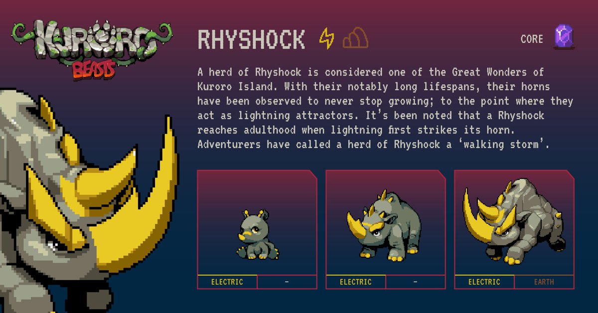 kurorobeast's tweet photo. Welcome to the First entry of @kurorobeast #MeetEmMonday where we spotlight beast lore from our very own https://t.co/DlCgm4AYhh

This may come to you as a shock but our first entry is Rhyshock! This beast is sure to add some spark to your team!⚡️

What should we cover next?👇⁉️ https://t.co/AimqCSNebR