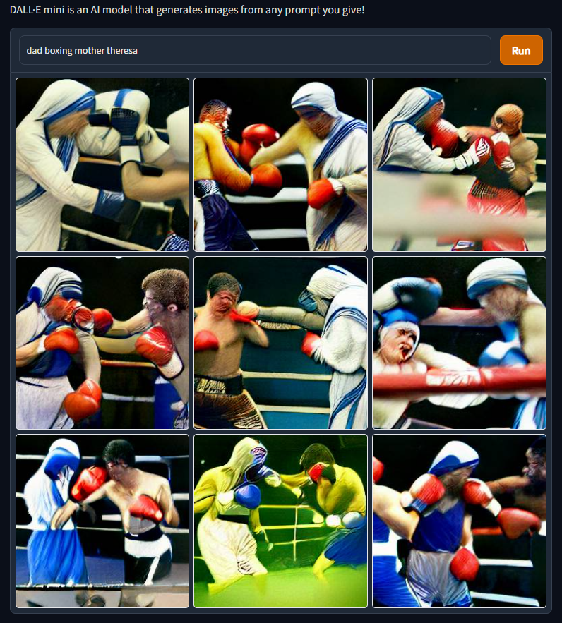 AIshitposting's tweet photo. dad boxing mother theresa https://t.co/gk8CbQWbUk