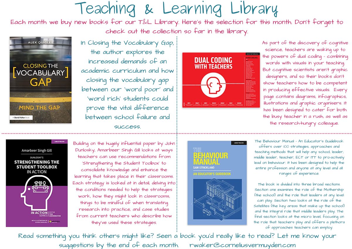 CorVerTeaching's tweet image. Coming to our T&amp;amp;L library soon. Thank you to @AlexJQuigley @olicav @Strickomaster and @InspiredLearn_