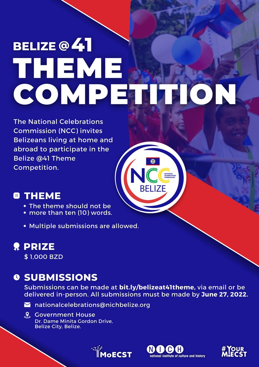 The deadline is quickly approaching! Remember to make your submission for the Belize@41 Theme Competition. 🥳🇧🇿🇧🇿

#YourMoECST