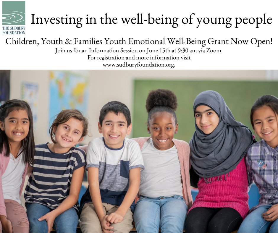 It's not too late to register for our Information Session about the Children, Youth &amp; Families Youth Emotional Well-Being Grant Program! Join us on June 15th, 9:30 am, via Zoom. Register here:us02web.zoom.us/meeting/regist…