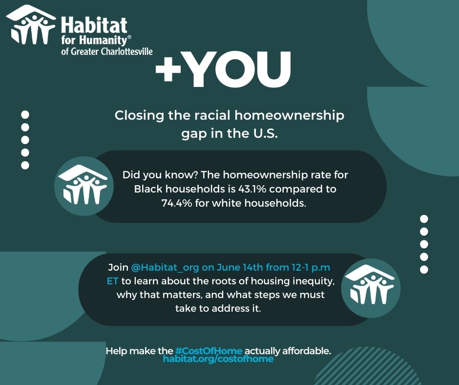 cvillehabitat's tweet photo. Join @Habitat_org's +You event on June 14th from 12-1pm ET! The panel will be tackling the roots of housing inequality and policy solutions to address it. Click here to join 👉🏼👉🏼👉🏼https://t.co/Qjt6YKHFTA #HousingCrisis #habitatforhumanity #housinggap https://t.co/KDUSK228Ep