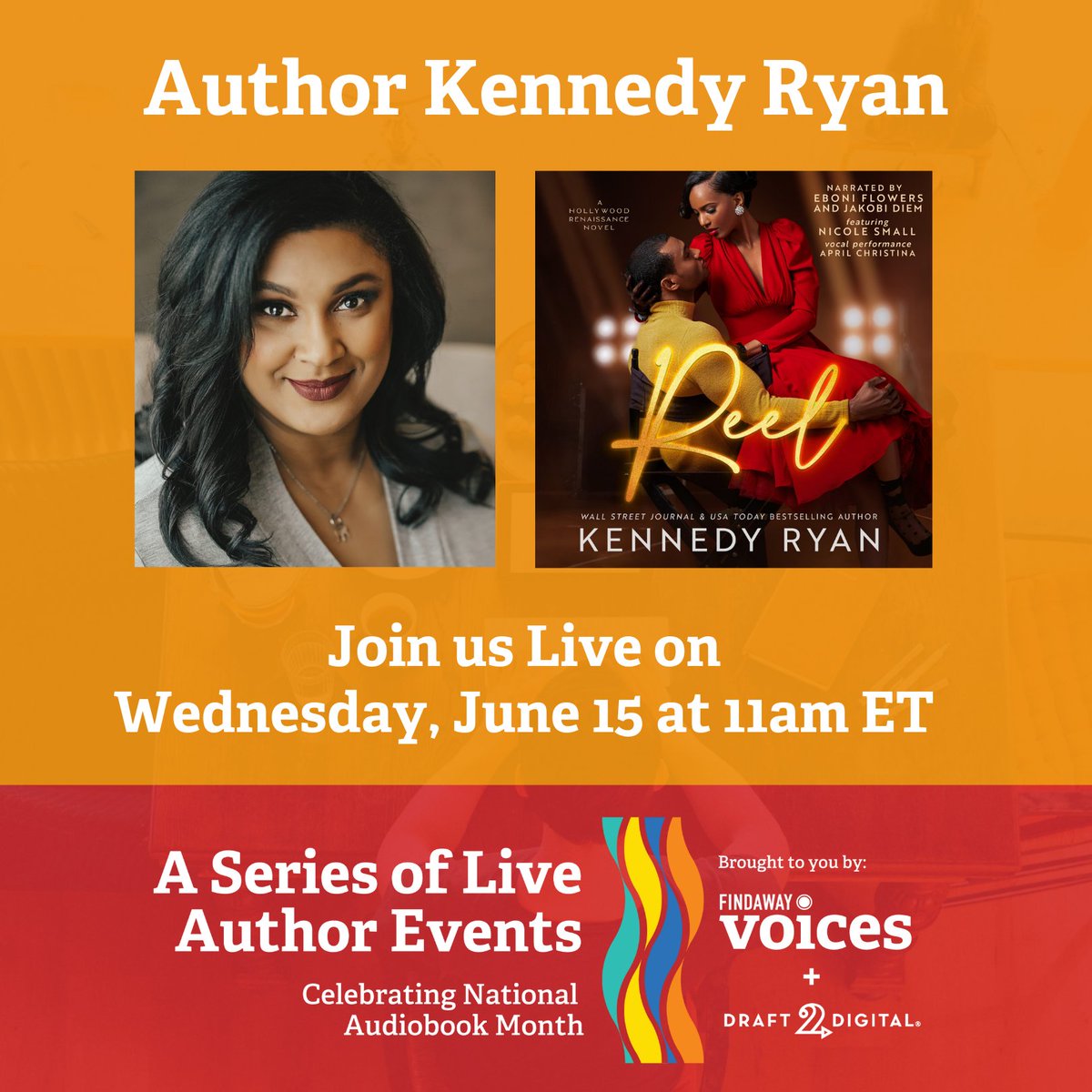 kennedyrwrites's tweet photo. Join me and @findawayvoices and @draft2digital for a LIVE author event celebrating #AudiobookMonth this Wed. at 11am ET. 

Register now, space is limited: https://t.co/qU74WYCl7R

I'm so hype for this and hope to see you there! https://t.co/g9TD8dTFaC