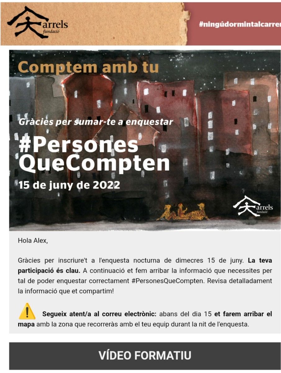 Gràcies <a href="/ArrelsFundacio/">Arrels Fundació</a> per aquesta nova oportunitat de participar en el recompte de persones que dormen al carrer a Barcelona #personesQuecompten