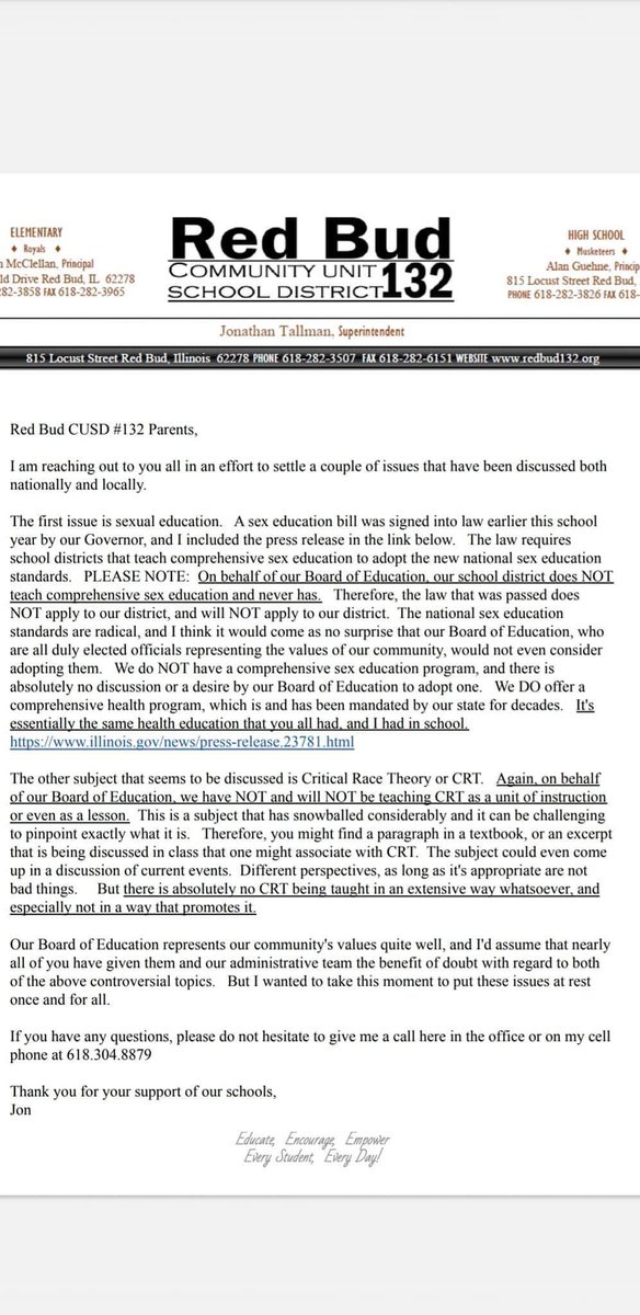 FritscheEmma's tweet photo. Once again I can say that I am glad I left this town. To disregard the importance of comprehensive sex education is to disregard the health and well being of its students.Don’t even get me started on the need for CRT in this community. Do better Red Bud.  #rbhs132 https://t.co/GUkL6qgCjK