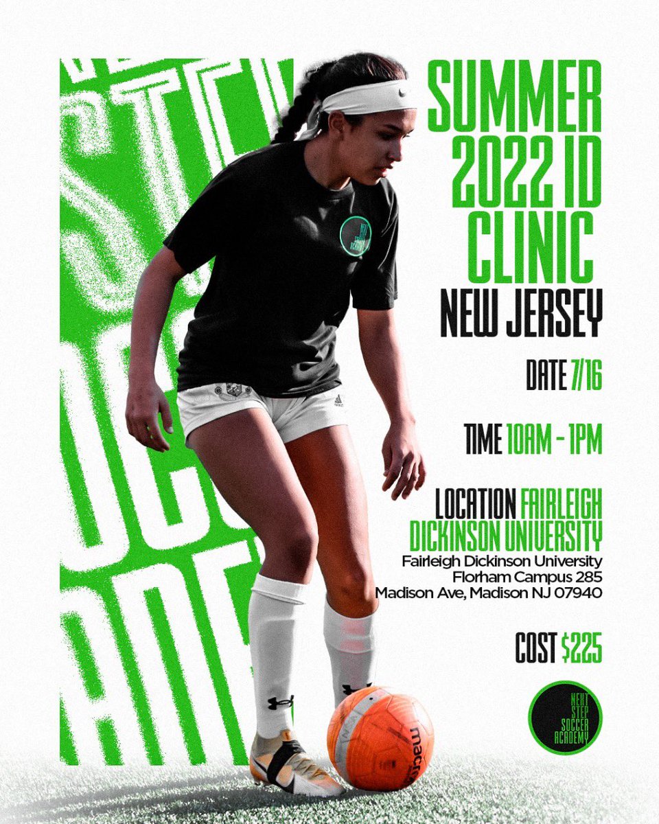NSSoccerAcad's tweet photo. NJ Summer ID Clinic! Register now - 

https://t.co/g4A4T8I70Z

#NextStepSoccerAcademy #NSSA #GirlsSoccer #NCAASoccer #CollegeSoccer #CollegeRecruiting #IDClinic #CollegeIDClinics #SoccerClinic #SoccerTraining #CTSoccer
#NYSoccer #MASoccer #RISoccer
#NJSoccer https://t.co/peyy8GqNHm