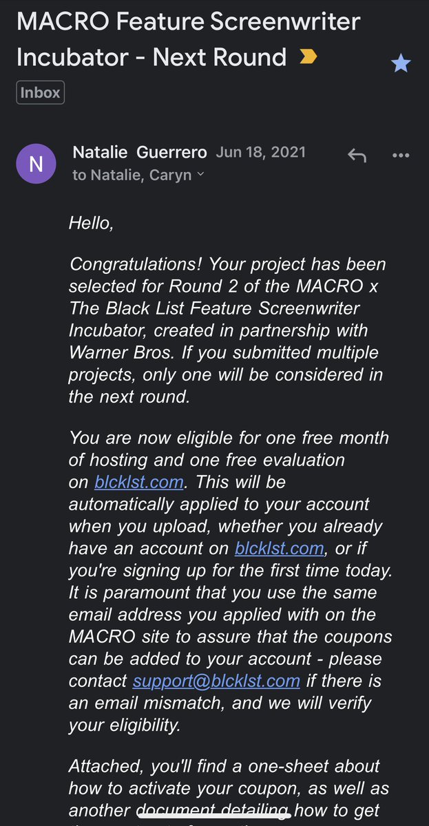 Eddiegfilms's tweet photo. @franklinleonard. Good to see a new opportunity is available, but I have a question about the MACRO Feature Screenwriter Incubator. I advance to the second round but haven't heard anything or seen anything relating to the program of its participants, is that program over? https://t.co/PWeRygl18o