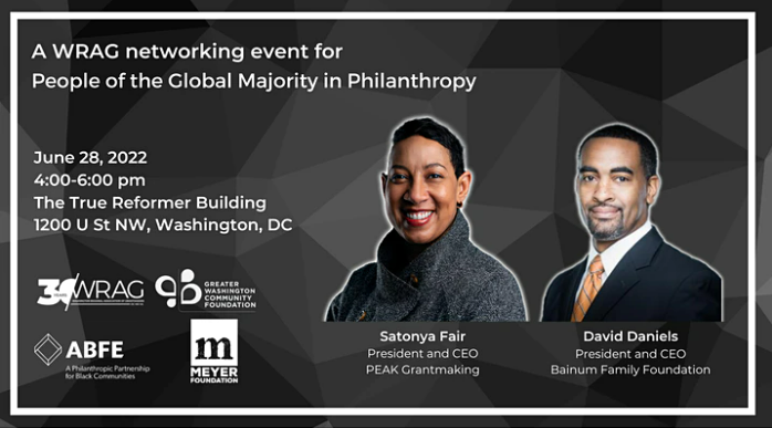 ABFE's tweet photo. If you are working in philanthropy, we have an amazing networking opportunity for you! We have partnered with @WRAGtweets, GWCF and @MeyerFoundation to host a networking event on June 28, 2022 in DC! Click the link for more info and to register now: https://t.co/jLDfT4OzNP #ABFE https://t.co/1HhouIbQRd