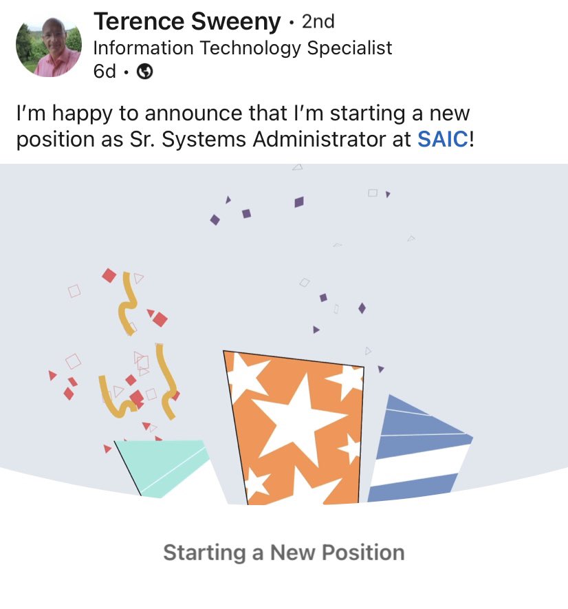 SAICjobs's tweet image. Congrats on your Senior #SystemsAdmin role at @SAICinc, Terence Sweeny #NewJob