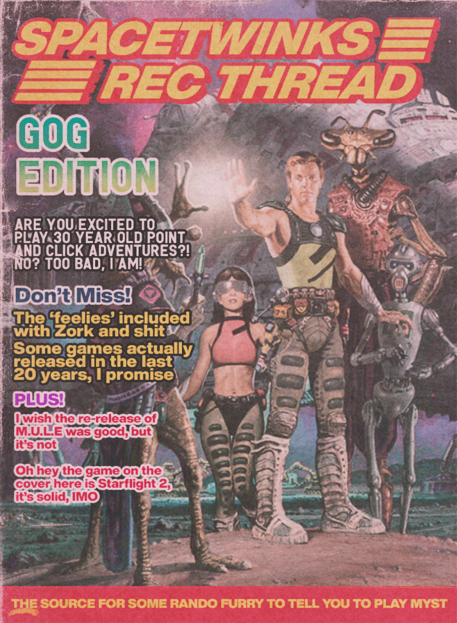 spacetwinks's tweet image. okay since gog's site finally seems to be somewhat stable, long overdue from me: time for some game sale recs

as ever i focus primarily on older, obscure, and just plain weirder games. there'll be a separate thread later when the steam sale starts later this month

so, onwards!