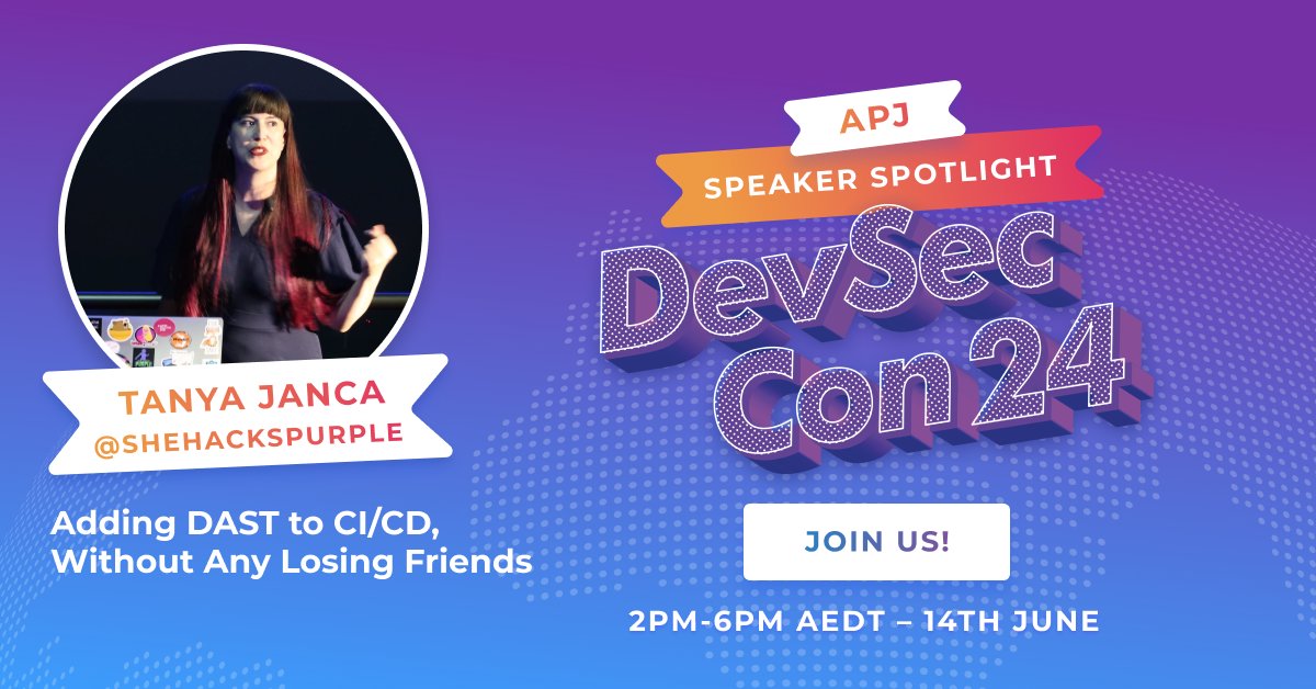 semgrepcommunit's tweet photo. TOMORROW! 🎉

Join @shehackspurple at #DevSecCon24 to learn about adding DAST to CI/CD without losing any friends! Be sure to get your tickets before it is too late; we hope to see you there!

Did we mention it's FREE? 🤩
https://t.co/JndpB0JLe3 https://t.co/PIQkq8spNP