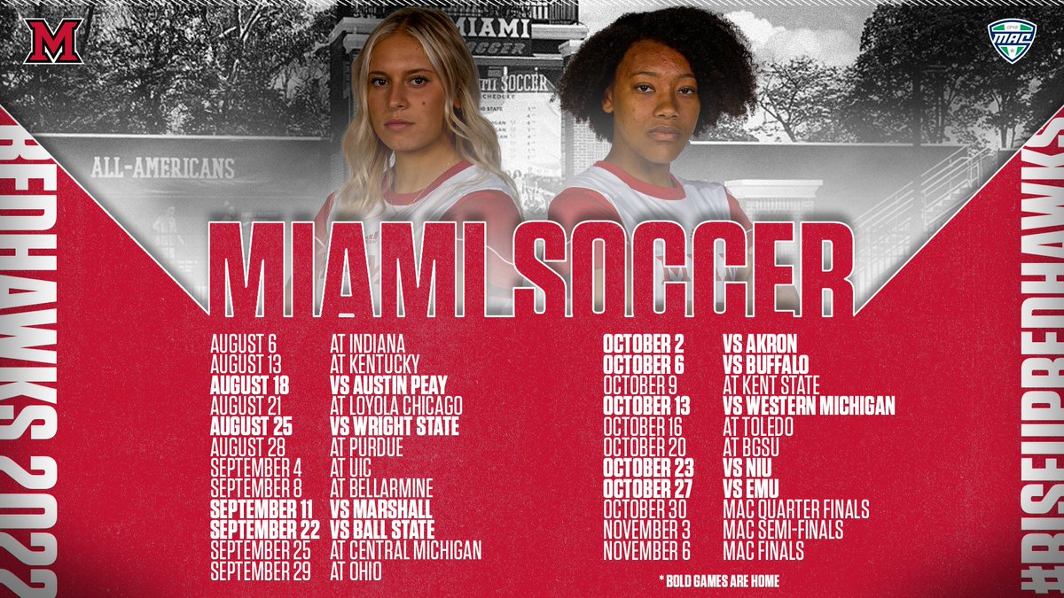 🚨The 2022 Miami Soccer schedule is set!🚨

Don't miss any of the action at Bobby Kramig Field this fall‼️

📕: bit.ly/RedHawkSoccer2…

#RiseUpRedHawks  #LoveAndHonor