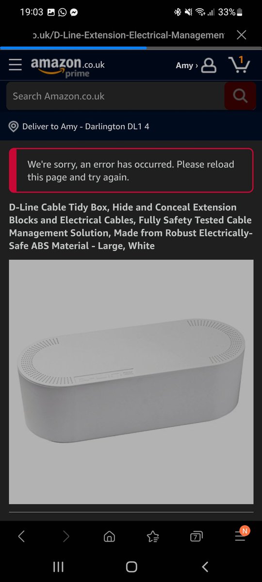 BAMiitsAmy's tweet photo. @AmazonHelp @ClaireabelleRed Not sure if Claire is receiving the same issue but me and some friends are receiving the below error on all items we try look at on both the website and the app https://t.co/j6tkvlwEPu