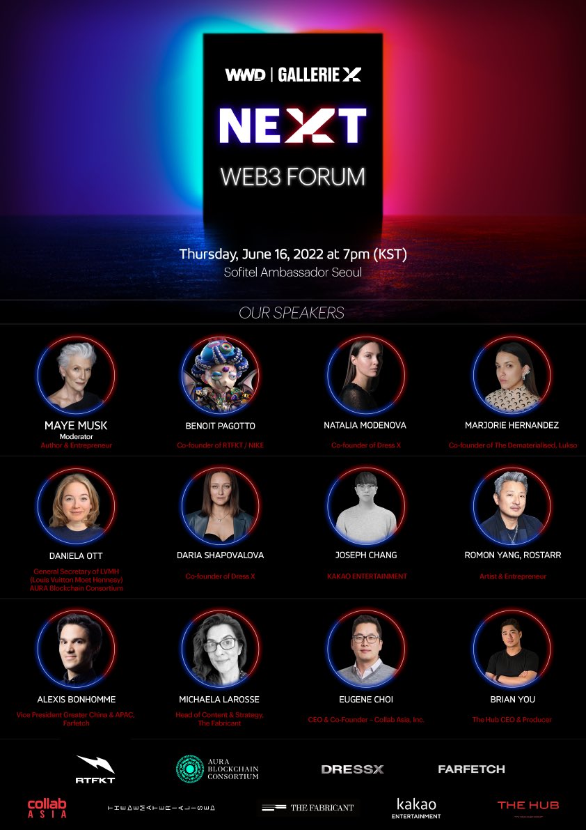 lukso_io's tweet photo. On Thursday June 16th, Co-Founder @m_h_d_v will be taking part in The NEXT WEB3 Forum hosted by @WWDKorea. 

In a panel conversation moderated by @mayemusk, Co-Founder @m_h_d_v will discuss The Present and Future Impact of WEB3 Integration in Entertainment, Fashion, and Art. https://t.co/l6xn3Kt1zE