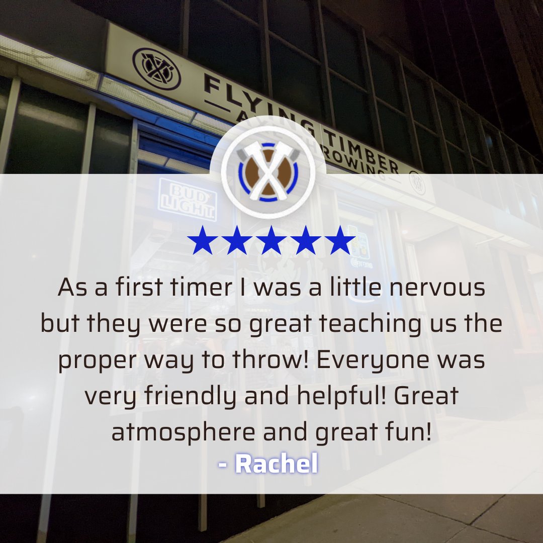 FlyingTimberAx's tweet photo. Axe throwing is easier than it looks! Just learn from our throwing coaches and you'll be a pro in no time. #testimonial #review #fivestars #axethrowing #FlyingTimber https://t.co/uI3KOgGI4H