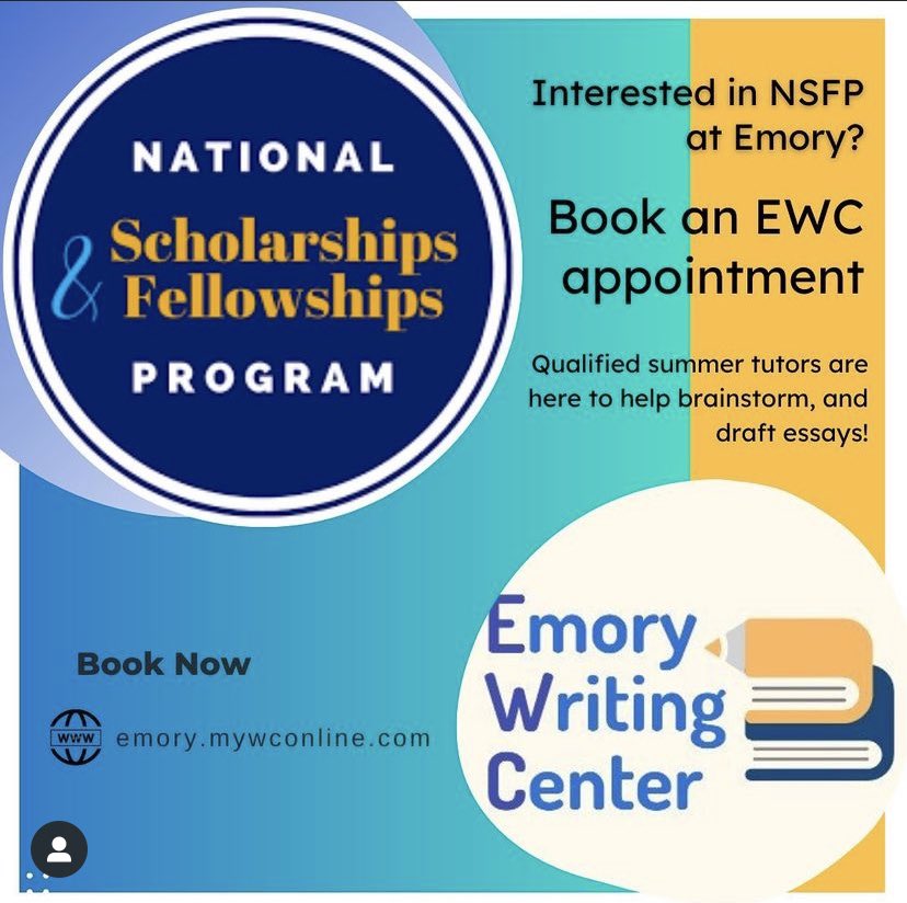 EmoryWritingCtr's tweet photo. Come by for help on Fulbright, Woodruff scholarships, and many more this summer !! https://t.co/E9NhupOBcY
