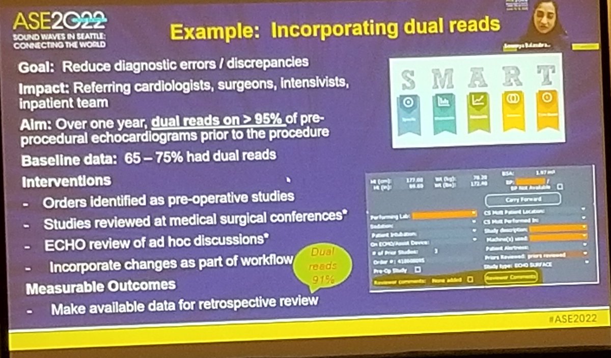 Virtual presentation, very real learning. @SowmyaBala2 spoke at #ASE2022 on quality metrics in peds echo, including our efforts to have 2 readers for most critical preop echoes. So thankful to have this powerhouse making our lab better. #MottCHC @ASE360 @MottDocs