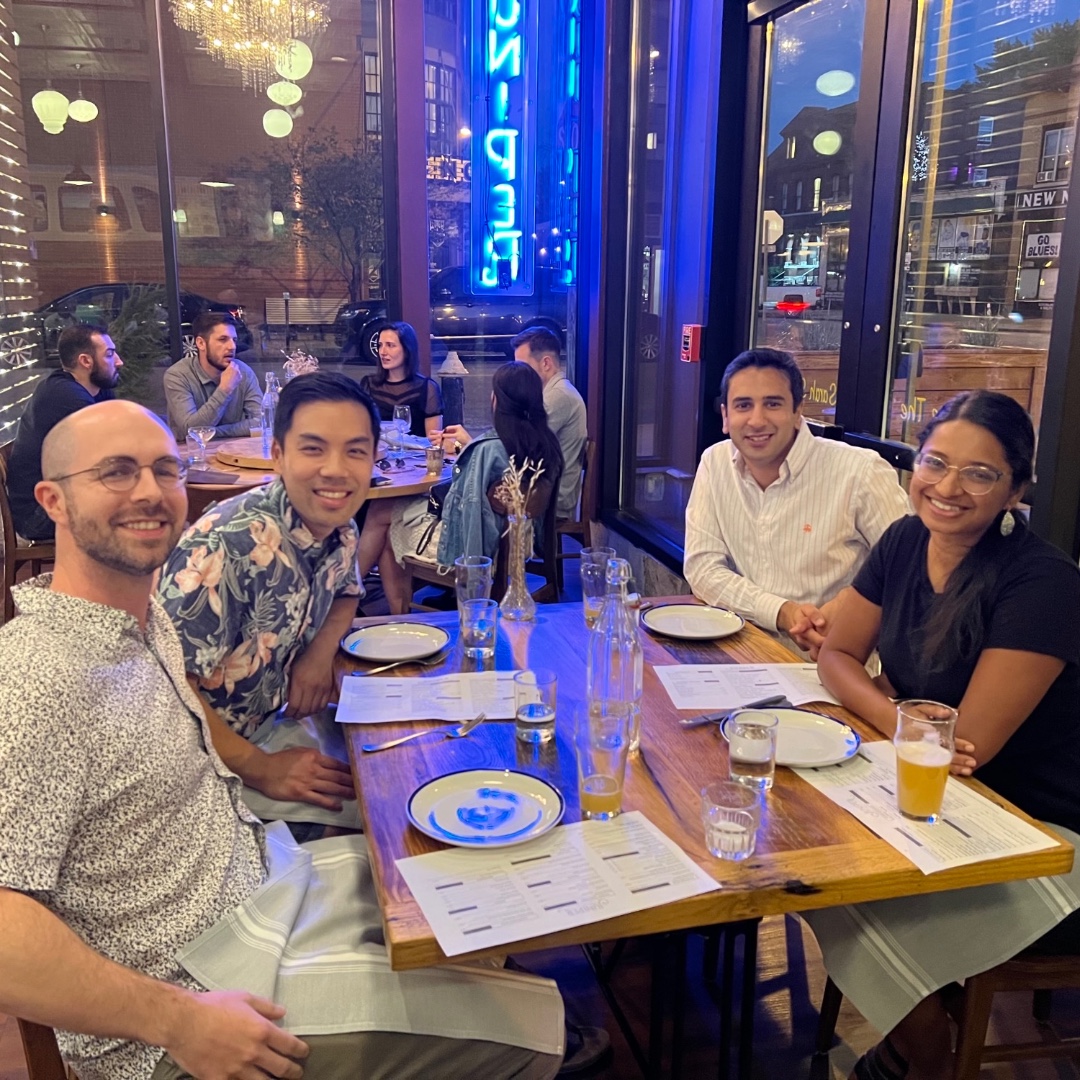 Congratulations to our T32 residents on a successful year in our physician-scientist training program! Celebrating at Juniper in the Central West End: Drs. Barrett, Lee, Walia and Tharakan. #surgeonscientist #T32 #academicmedicine