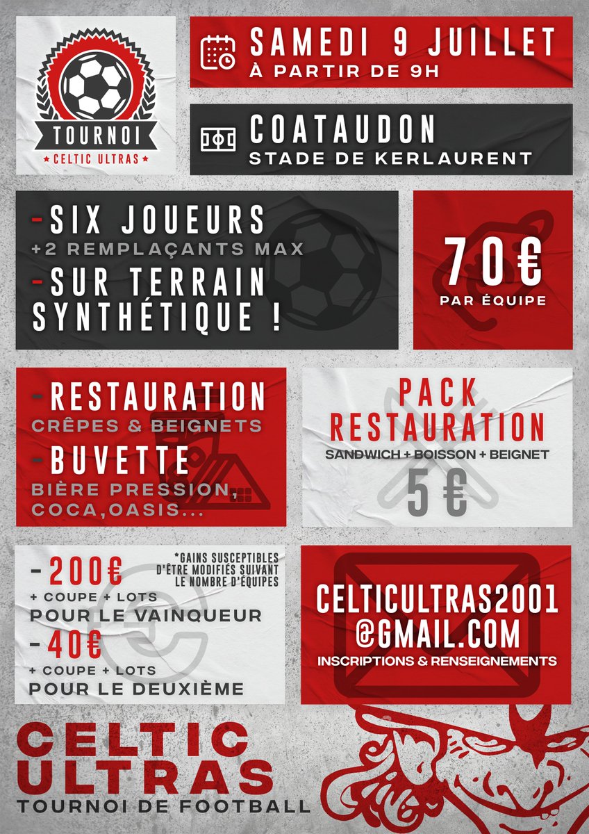 CelticUltras's tweet image. LE TOURNOI CU EST DE RETOUR !

Il est ouvert à tous dans la limite des places disponibles (16 équipes).

Inscriptions &amp;amp; renseignements : celticultras2001@gmail.com

#Brest #SB29