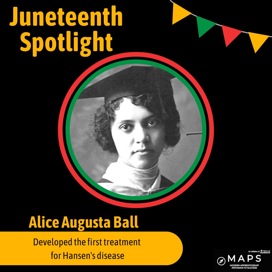 uoflmapsprogram's tweet photo. Alice Ball is our first Juneteenth spotlight. 

Ball was the first woman and first African American to earn a master’s degree in chemistry from the College of Hawaii. Ball developed an injectable form of chaulmoogra oil, which was used for 20 years to treat Hansen’s disease. https://t.co/dFIrAAIkPN