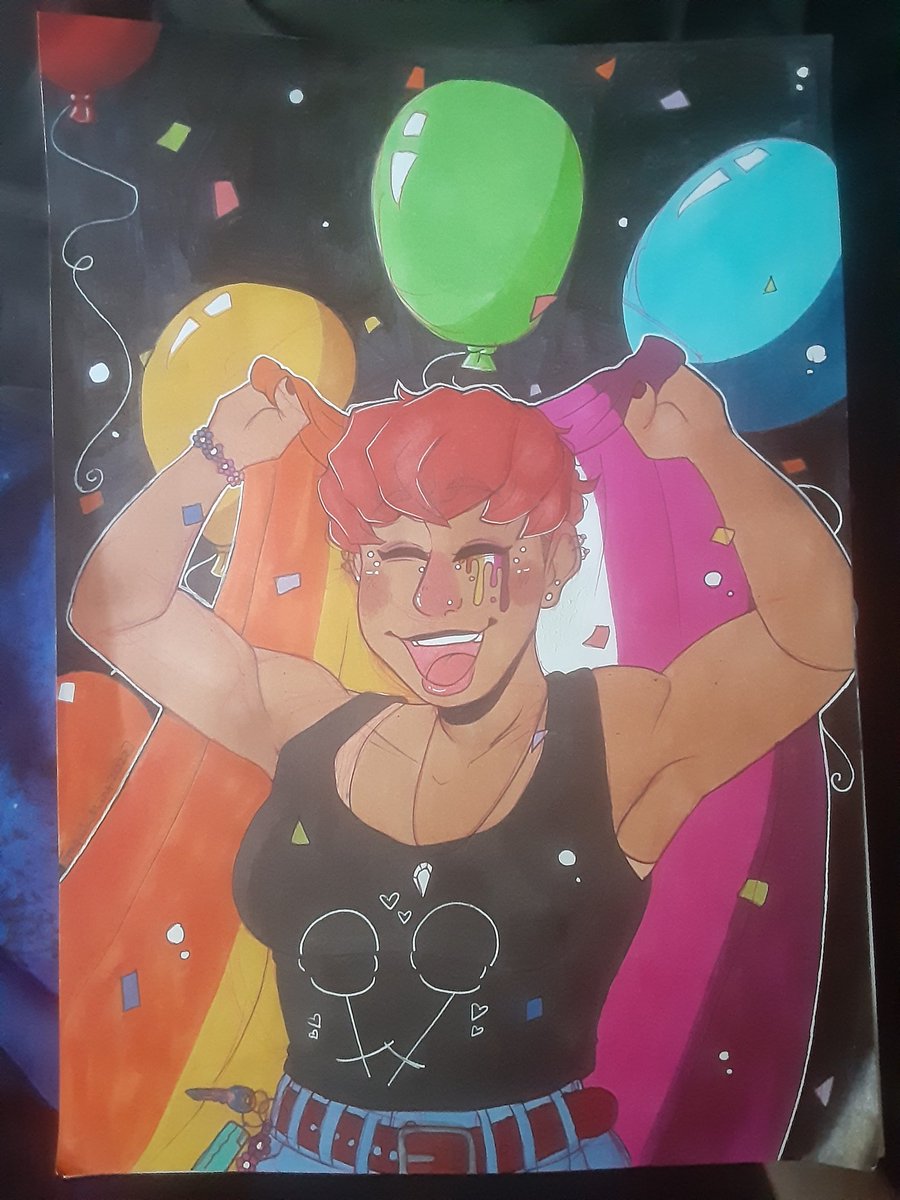 Flaming_Night's tweet photo. My girlfriend had a rough couple of days so I decided to draw her for pride month. #Pride #Pride2022 #PrideMonth #lesbian #traditionalart https://t.co/AyXzuD2PRb