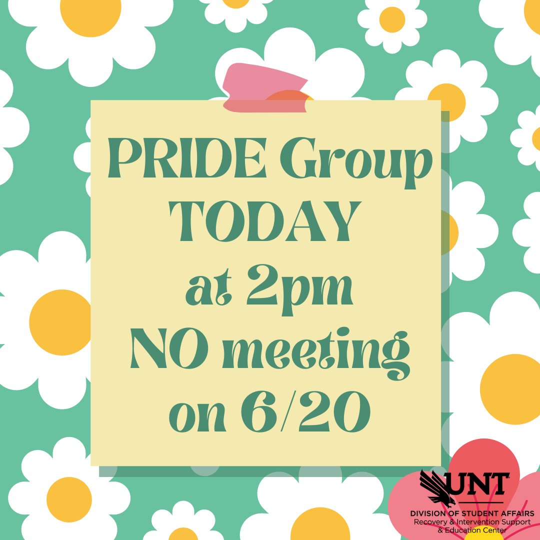 PRIDE Group meets today at 2pm, feel free to call, email, comment, or DM for the link to join us virtually! 

Next week on 6/20 we will not be meeting

Please reach out to us for accommodations, requests, questions, or concerns.