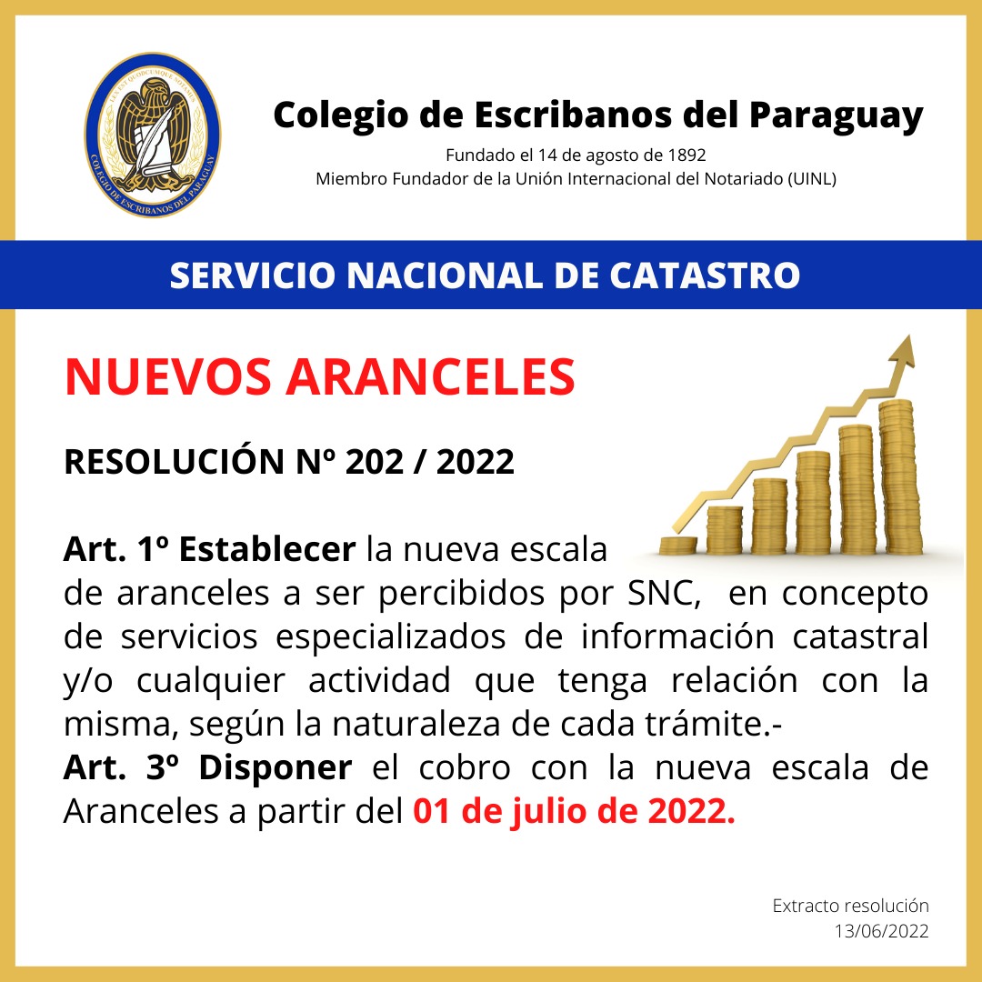 Nuevos Aranceles del S.N.C. a partir del 01/07.