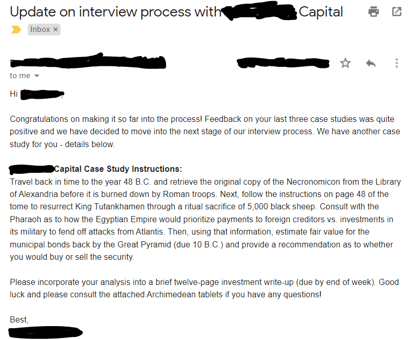 AnalystEgg's tweet photo. Hedge fund interview case studies get crazier every year https://t.co/MQSY9EknGs