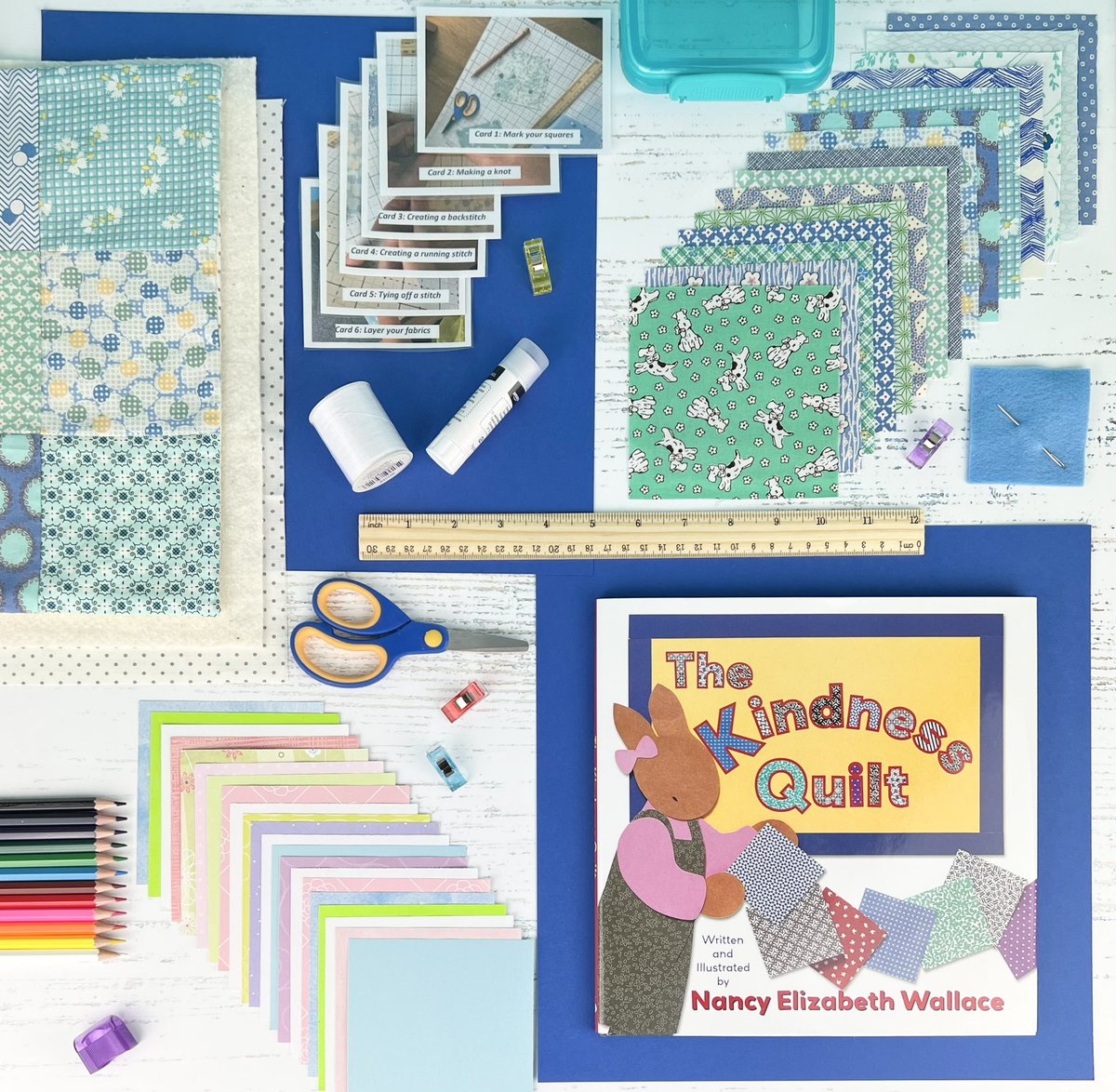 The “Kindness Quilting Kit” is a great summer project. @abc-crate.com #quilting #quiltingfun #quilt #kidsquilt #summerhomeschool