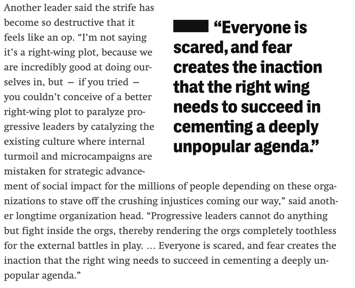 ryangrim's tweet photo. The destructive capacity of the new culture inside progressive organizations is so great, it feels almost deliberate, according to some. New story here:  https://t.co/PSvF03TgVW https://t.co/bUdSYQaOPG