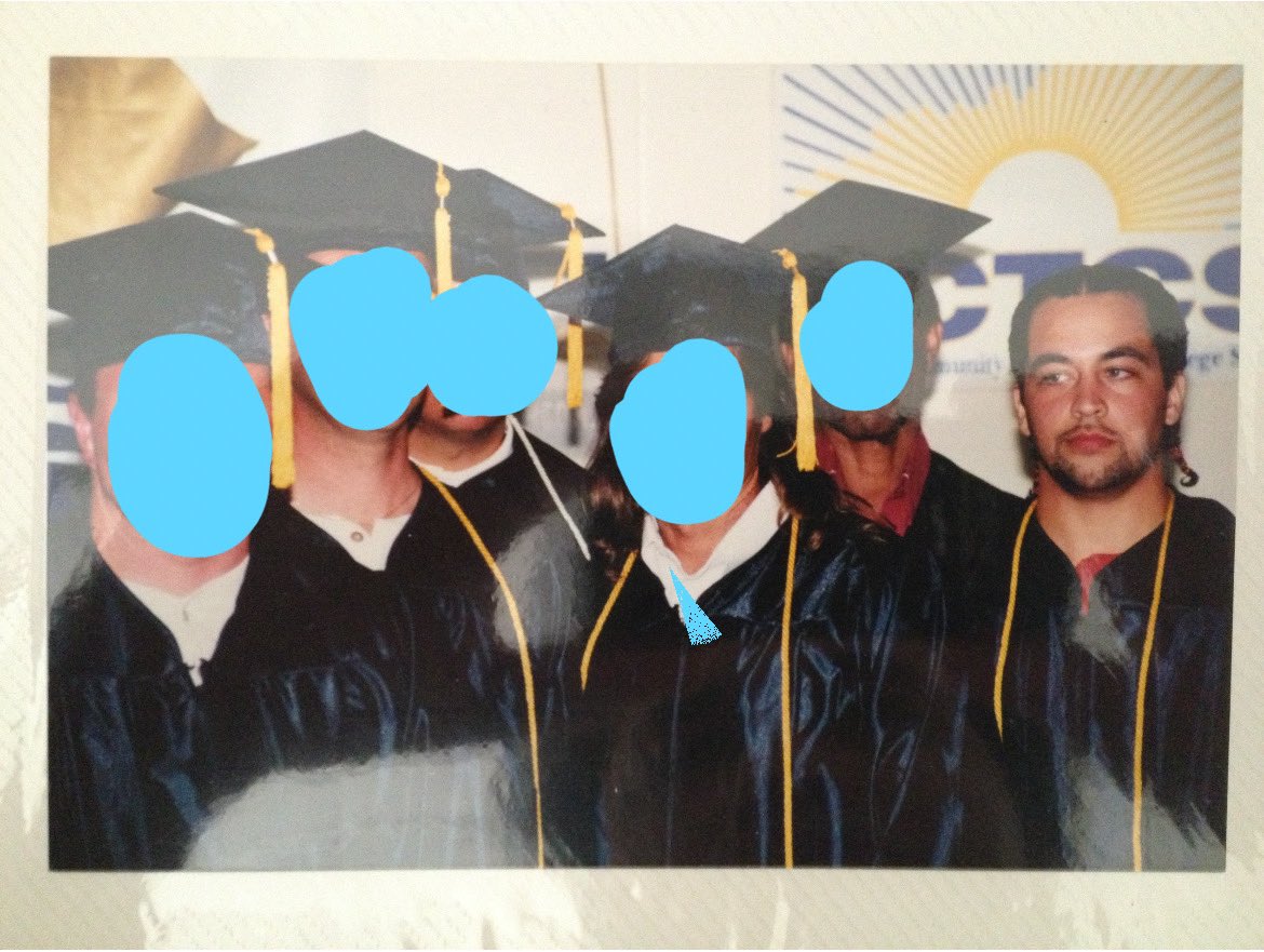 flacozbrain's tweet image. I found this old photo of my first #college #graduation, circa 2001. I earned an #AssociateOfArts #Degree from @KCTCS at #LutherLuckett #prison - I was only a few years into over a decade of captivity &amp;amp; my cap was too small lol 😂
