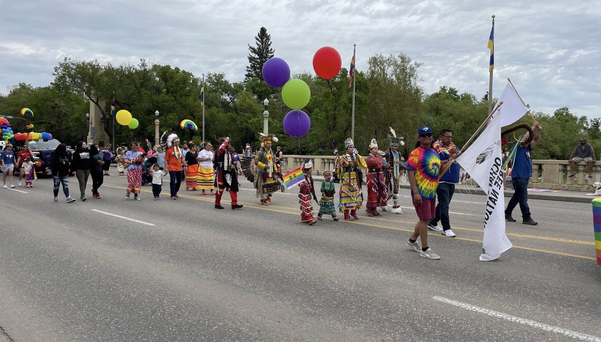 Hi, Cowessess First Nation and Ochapowace First Nation lead the 2022 Regina Pride Parade. We must model inclusion, be a ally who is proactive, and empower our listening skills. Was a honour to walk beside many. 🥰