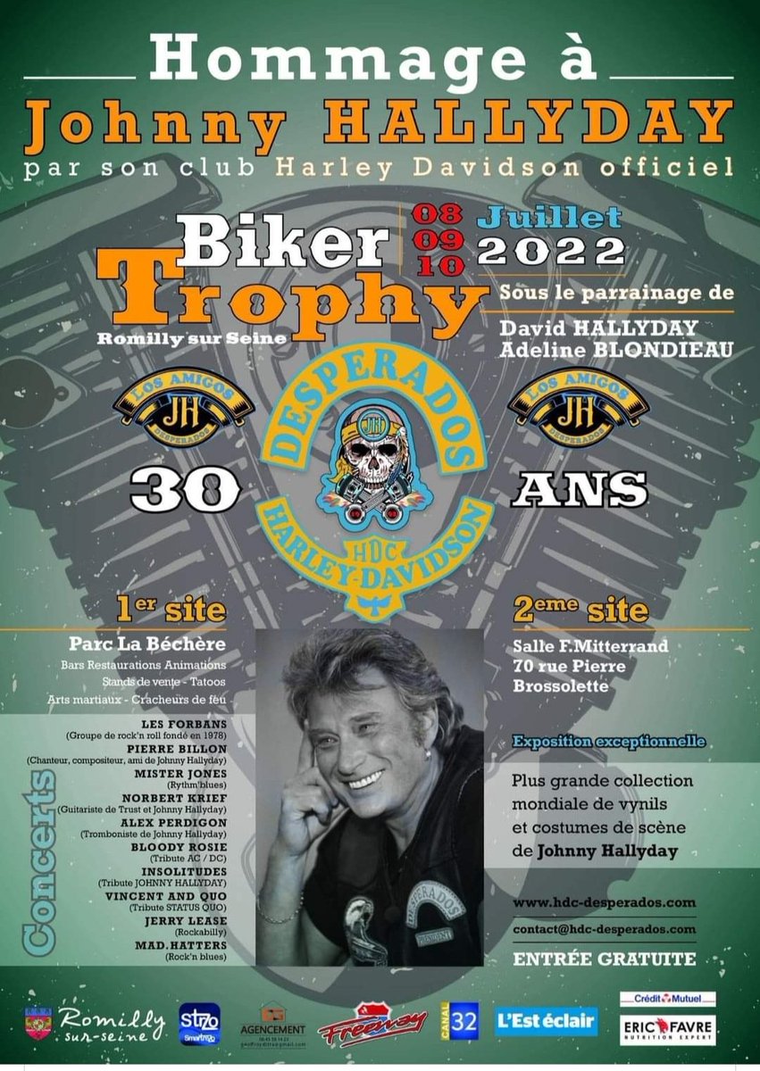 Ladyaudrey2's tweet photo. On vous attend nombreux pour fêter les 30 ans du HDC Desperados et rendre hommage à notre idole Mr Johnny Hallyday 🤘
Entrée gratuite 
#JohnnyHallyday #harleydavidson #bikers #rocknroll #Desperados #hommage #Ensemble #rock #CONCERT #life #weekend #music #love https://t.co/WcbeOog7Pt