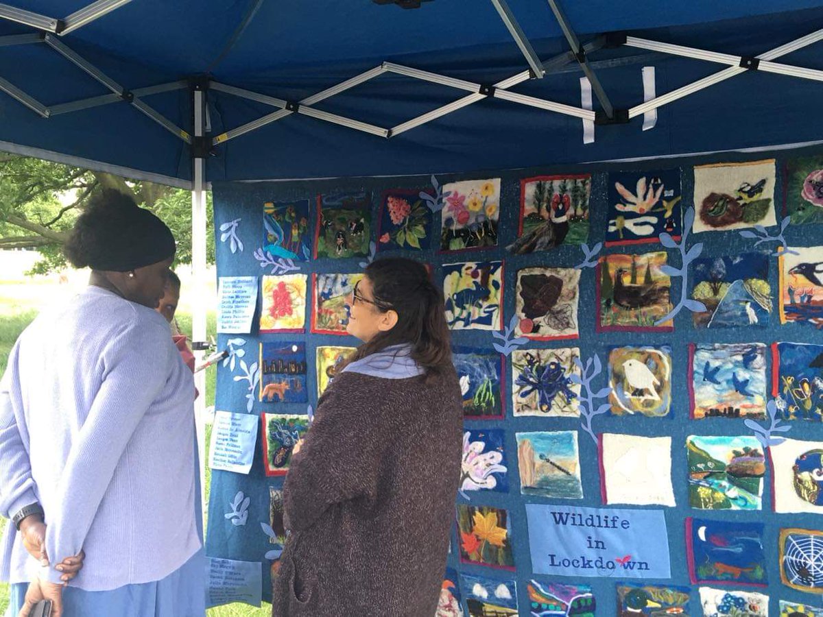Our handfelted Wildlife in Lockdown Quilt on display at Sunday's Hampstead Heath Community Fun Day organised by the fantastic <a href="/HeathHands/">Heath Hands</a> #savemtnr #NatureNotProfits