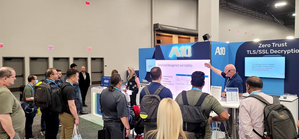 paulnicholson20's tweet photo. It's busy at @A10Networks #CISCOLive2022 booth 2631 - good slate of presentations around #DDoS, #ZeroTrust, #hybridcloud, and SP solutions, or get a live #HarmonyController and product  demo! https://t.co/8XXRbNlvz3