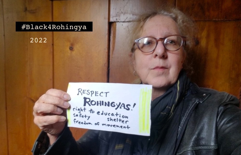 EdithMirante's tweet photo. Supporting Rohingya human rights, including right of refugees to education. Bangladesh camps need to be safe, with secure buildings (#NoMoreBlueTarps) &amp; freedom of movement (no prison island, no fence), entrepreneurship &amp; employment. #Black4Rohingya https://t.co/itGQqZxDPY