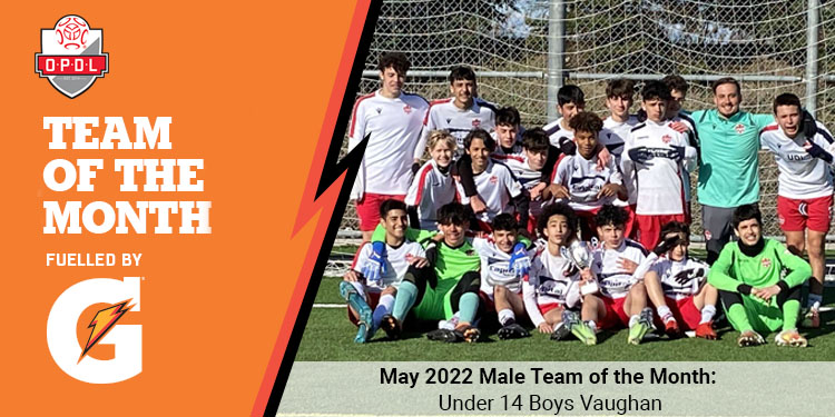 Congratulations to the U14 Boys <a href="/vaughansoccercl/">Vaughan Soccer Club</a> squad for being named the #OPDL <a href="/GatoradeCanada/">Gatorade Canada</a> Team of the Month for May 2022!

The gents played to perfection in May! The boys went 3-0-0 with 30 goals for and 0 goals against 👀
🍁⚽️💪