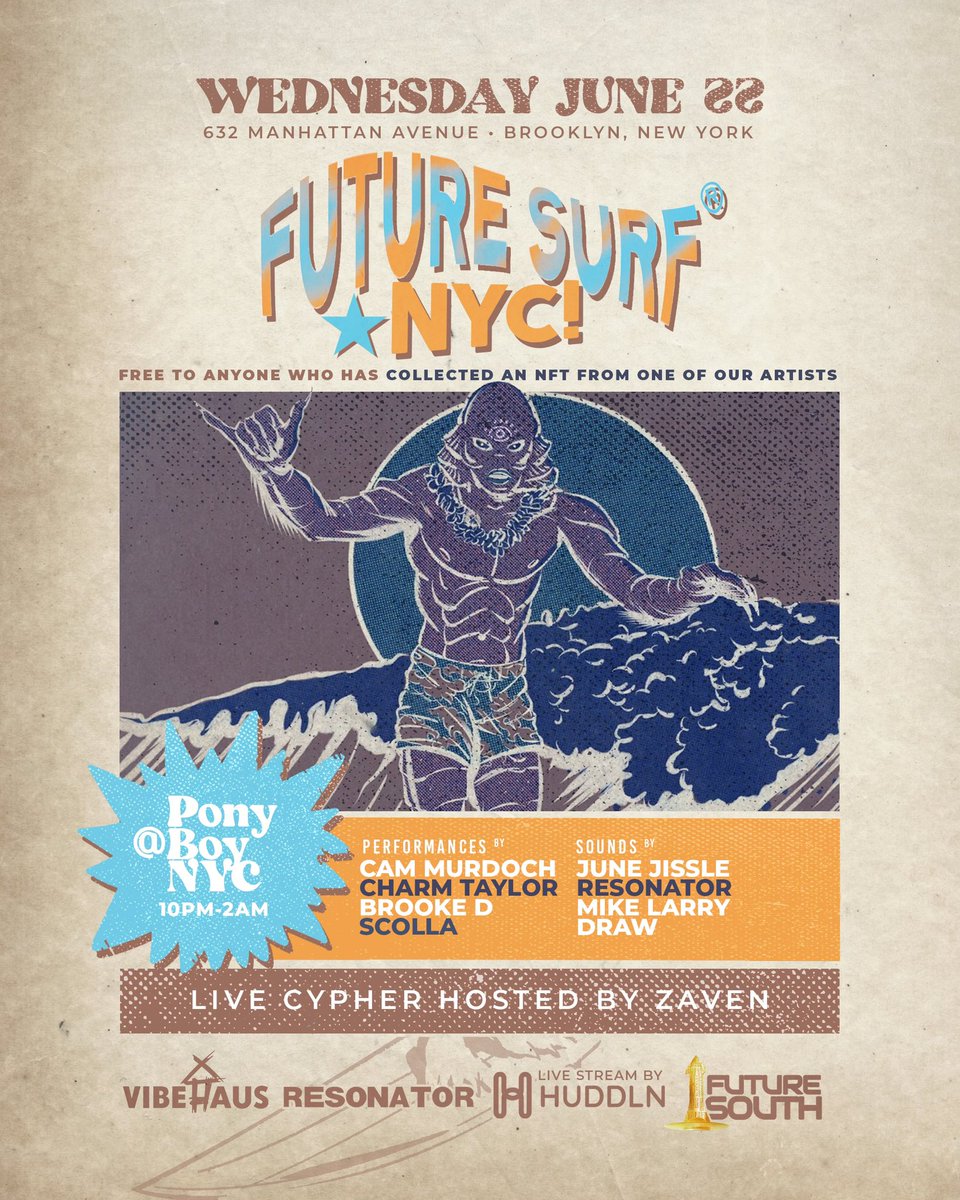 charmlikemagic's tweet photo. Catch this wave live June 22nd🌊NYC community🌊collectors🌊 day ones🌊new world of web3 frens🌊 @futuresurflabs NFT NYC is pulling us ALL together for a night of music joy &amp; art. ✨SHINE edition holders and my first 1/1 collector ✨access granted! HUDDLN_ on the live stream LG!! https://t.co/bwYSwWUA1m