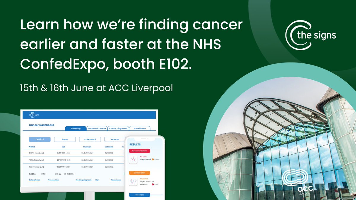 This week <a href="/CtheSignsSystem/">C the Signs</a> will be at the <a href="/ConfedExpo/">NHS ConfedExpo</a>. Stop by booth E102 to learn how we’re helping clinicians find cancer faster, earlier and at the most curable stage. #nhsconfed #confedexpo #findcancerearlier #healthtech