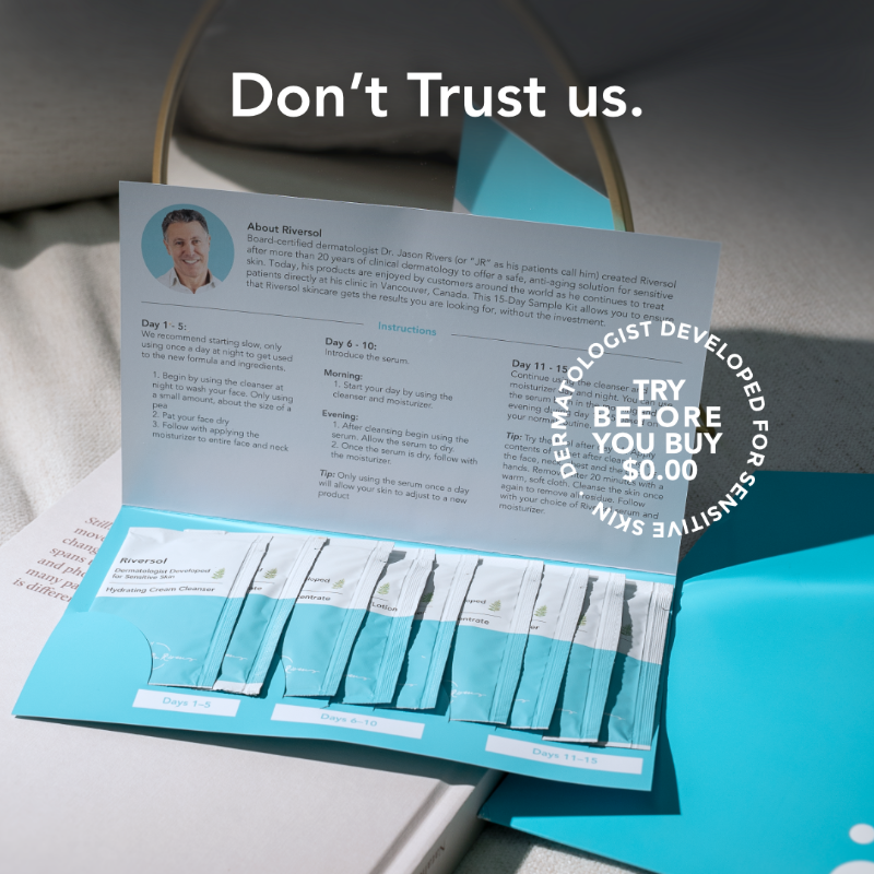 Riversolskin's tweet photo. There’s so many wild skincare claims out there! 

It makes you wonder who to trust? 😇

Here at Riversol, we want you to make up your own mind. 

That’s why we give our skincare sample kits away for free. 🙌 🙌