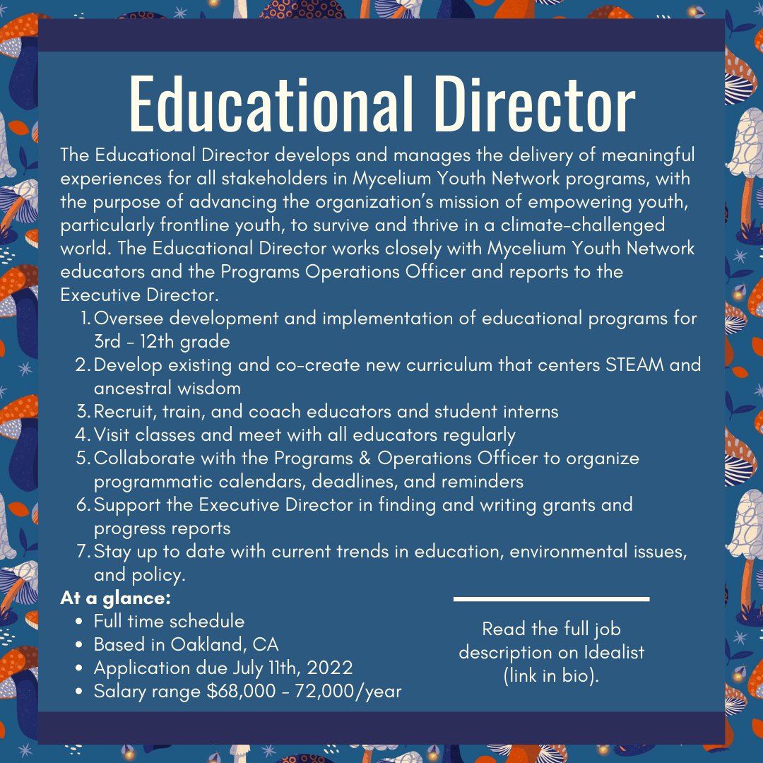 MyceliumYouth's tweet photo. We're hiring! Now accepting applications for an Educational Director and a Financial Manager. Applications due July 11th - help us find the newest members of our team! https://t.co/tDzcLUByru